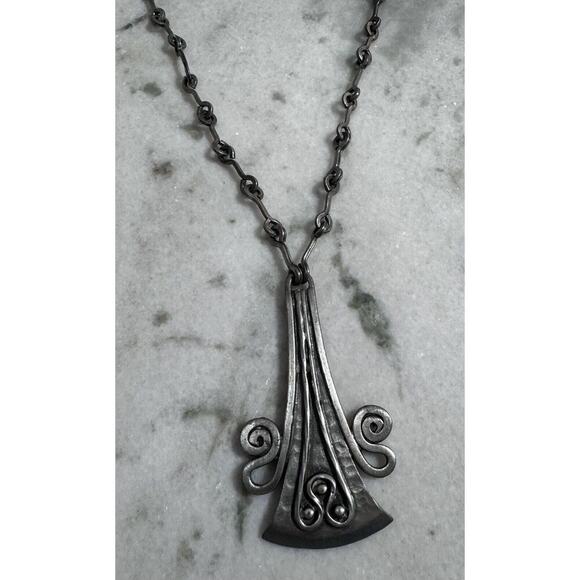 Vintage MCM Denmark Lysgard Pewter Long Brutalist Pendant Necklace 21in - Picture 6 of 9